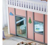 VIVCA Letto a soppalco per bambini, 90 x 200 cm, bianco e rosa, letto a soppalco con scala portaoggetti, area giochi, protezione anticaduta, motivi decorativi per la cameretta dei bambini