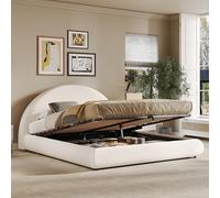 VIVCA Letto imbottito 180 x 200 cm, letto matrimoniale con rete a doghe, testiera e grande capienza, testiera imbottita bianca bouclé