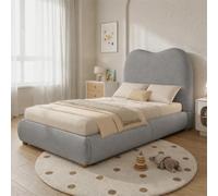 VIVCA Letto imbottito, 90 x 200 cm, letto funzionale idraulico con rete a doghe e grande capienza, testiera imbottita, lino, grigio