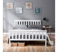 VIVCA Letto matrimoniale in legno massello, 140 x 200 cm, letto matrimoniale in legno con reti a doghe, letto in pino per adulti, bambini, ragazzi, bianco