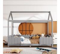 VIVCA Letto per bambini e bambine, 90 x 200 cm, versatile in legno, per ragazzi e ragazze, con protezione anti-caduta e rete a doghe, grigio (senza materasso)