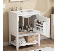 VIVCA Mobile da bagno singolo, 60 cm, con lavabo in ceramica, con ripiano, colore: bianco.