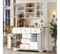 VIVCA Mobile da cucina alto con porte USB e prese, credenza con striscia luminosa a LED, armadio da cucina, armadietto con ante per snack, credenza, pattumiera può essere installato, bianco.