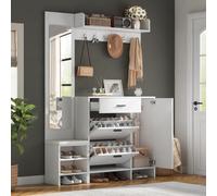VIVCA Mobile Ingresso Appendiabiti 3-in-1 con Scarpiera, Specchio e Ganci Appendiabiti, Mobile Ingresso con Specchio, Mobile Corridoio di Stile Moderno per Corridoio e Ingresso Casa, 140x30x200cm