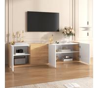 VIVCA Mobile TV pannello basso in colore bianco e legno, può essere appeso alla parete o posizionato sul pavimento