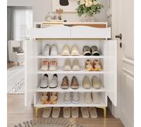 VIVCA Moderna scarpiera bianca con LED 16 colori - Salvaspazio, 80 × 35 × 105 cm con cassetti e ripiani, spazio di archiviazione, design, illuminazione per corridoio, soggiorno e ingresso