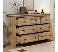 VIVCA Moderno armadio da pranzo con grande capacità, buffet con diverse cassetti, originale armadio da bar in legno naturale con 7 cassetti per ingresso, cucina, sala da pranzo e soggiorno