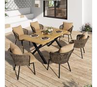 VIVCA Moderno set da pranzo per esterni, set da giardino in rattan, per il tempo libero e la riunione per più persone, struttura in ferro, intrecciato, cuscino incluso.