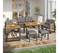 VIVCA Moderno set di divani per esterni, per il tempo libero e la riunione per più persone, struttura in ferro, braccioli intrecciati, incluso cuscino, tavolo multifunzionale.