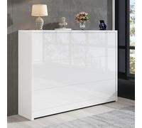 VIVCA Scrivania pieghevole 115 × 27 × 93 cm con ruote e caricatore wireless - Bianco lucido - Credenza e posto di lavoro 2 in 1, superficie del tavolo 95 × 51 cm, ruote con scrivania dei freni