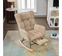 VIVCA Sedia a dondolo marrone, moderna in tessuto imbottito di alta qualità, con seduta imbottita, schienale alto, poltrona e invisibile, con cuscino cervicale