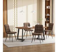 VIVCA Set da pranzo da 5 pezzi, tavolo da pranzo con 4 sedie, moderno tavolo da cucina, con venature in legno, con gambe in metallo nero, piano in MDF, colore noce, marrone velluto