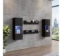 VIVCA Set di 4 mensole da parete a LED e 2 ripiani, illuminazione intelligente controllata da APP, superficie lucida e ante in vetro temperato, per soggiorno, compatibile con TV, set di mobili TV