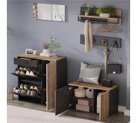 VIVCA Set di appendiabiti, armadio, cassettiera, specchio, 2 scarpiere, senza decorazione, pannello appendiabiti con specchio, ripiano per cappelli e 4 ganci, scarpiera con scarpiera, corridoio con