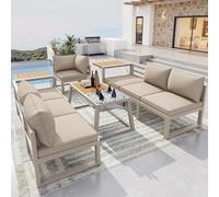 VIVCA Set di divani modulari per esterni con schienale regolabile, braccioli pieghevoli e contenitori per ghiaccio in metallo, cuscini spessi 10 cm, per terrazze, balconi, piscine, beige.