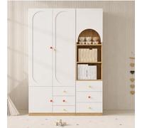 VIVCA Set di mobili combinati con armadio a 2 ante e scaffale, mobili per camera da letto, colore bianco, effetto legno, 80 x 50 x 200 cm, 50 x 50 x 200 cm