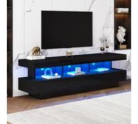 VIVCA Supporto per TV nero lucido da 160 x 38 x 50,5 cm, con 3 ripiani in vetro, illuminazione a LED, controllo app, connettività Bluetooth per TV da 70 pollici, supporto TV in vetro lucido.
