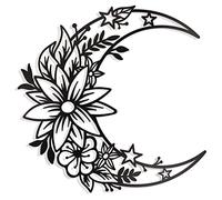 Vivegate Decorazione artistica floreale in metallo lunare, 35,5 x 33,5 cm, stile bohémien, grande, floreale, con fasi lunari e stelle, decorazione da parete per camera da letto