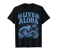 Vivere Aloha Tropical Wave Tramonto Palm Tree Island Vibes Maglietta