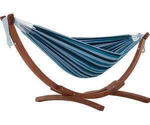 Vivere C8SPCT-34 Amaca Doppia Cotone con Solid Pine Arc Stand, Blue Lagoon, Multicolore, Blu