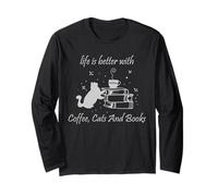 Vivere con Gatti, caffè e Libri Lettura Letteratura Maglia a Manica