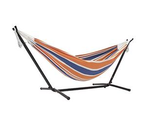 Vivere Europe B.V Double Cotton Hammock with Space-Saving Steel Stand, Orange Punch Vivere-Amaca Doppia in Cotone con Supporto salvaspazio in Acciaio, Colore, Pugno Arancione