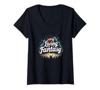 Vivere in Un Sogno di Fan del Calcio Fantasy Maglietta con Collo a V, Donna, Nero, XL