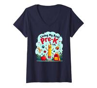 Vivere la mia Migliore Vita Pre-K: Inizia la gioiosa Avventura Scolastica Maglietta con Collo a V, Donna, Navy, XL
