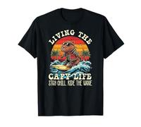 Vivere la Vita da Capibara Capibara Che Fa Surf al Tramonto Maglietta