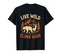 Vivere Wild Climb Alto Bear Cervo Escursionismo Campeggio Montagna Alberi Maglietta
