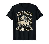 Vivere Wild Climb Alto Bear Cervo Escursionismo Campeggio Montagna Alberi Maglietta