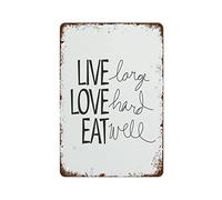 Vivi alla grande, ama intensamente, mangia bene, stampa citazioni motivazionali, le persone amano mangiare, cucina divertente, ristorante, cartello in metallo vintage, decorazione per camera da letto