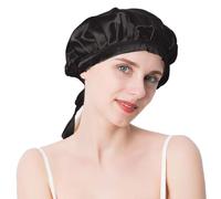 Vivi Idee® Cuffia da doccia, 100% seta di gelso, lussuosa cura dei capelli, traspirante, elastica, elegante con fascia (nero)