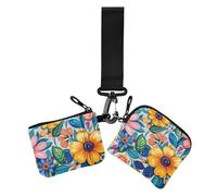 Vivi - Portamonete da donna con motivo floreale e foglie, sottile, portatile, con cerniera, tasca con cerniera, confezione da 2, Vivi Fiore E Foglie colorate, 1 size, Casual