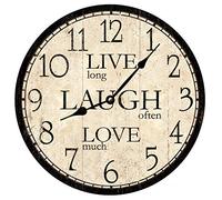 Vivi, Ridi, Ama, In Legno Rotondo Orologio Da Parete Facile Lettura Orologio Muro Silenzioso Quarzo Orologi Da Appendere Per Soggiorno Cucina Scuola 25Cm