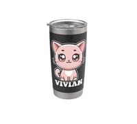 Vivian - Simpatico gattino per ragazze, nome Vivian Bicchiere termico in acciaio inox doppia parete