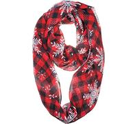 VIVIAN & VINCENT Sciarpa morbida e leggera con diverse stampe, sciarpa a cerchio infinito traslucido, Plaid Snowflake Red