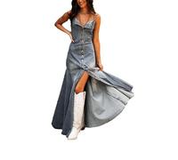 VIVICOLOR Abito Lungo in Denim con Spalline Sottili da Donna, Bottoni sul Davanti, Maxi Abito in Denim Vintage, Senza Maniche, Fluido, Lungo, in Jeans