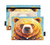 Vivid Bear - Set di 2 astucci per raccoglitori a 3 anelli, con cerniera liscia e finestra in PVC trasparente, per articoli scolastici, colore: blu