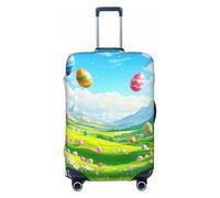 Vivid Egg Hunting Garden Scene Elastic Travel Luggage Cover Protector Print Valigia Copertura Bagagli Antigraffio, Nero , L