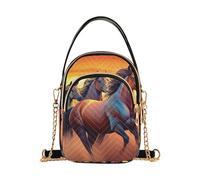 Vivid Galloping Horse Brown Borse a tracolla per le donne Borse per telefono trapuntate con tracolla a catena Carino Ladies Tote Crossbody Satchel