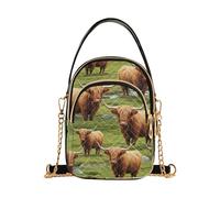 Vivid Highland Cows Grass Women over Shoulder Purse Quilted Phone Wallet Chain Strap Purse Cute Designer Clutch Ladies Zipper Tote