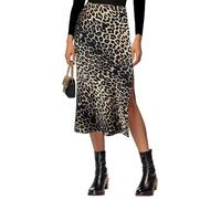 VividHarbor Gonna midi a vita alta in raso con elastico in vita e spacco laterale a una linea di gonne casual da donna, Leopard Khaki, L