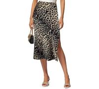VividHarbor Gonna midi a vita alta in raso con elastico in vita e spacco laterale a una linea di gonne casual da donna, Leopard Khaki, L