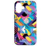 Vivido motivo a fusione di forme grafiche retrò anni '80 e '90 Custodia per iPhone 16