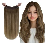 Vivien Balayage Filo Extension Capelli Umani 45cm Castano Liscio Extension a Filo Capelli Remy Castano Chiaro Ombre Biondo Scuro per le Donne 80g #8/16/8