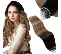 Vivien Capelli Umani Extension Micro Link Nero Balayage Marrone Cenere Donne Extension Microring Capelli Remy Ombre Nero Lungo 55 cm 50s 50g #1B/4/18