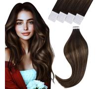 Vivien Extension Capelli Veri Biadesivo 60cm Marrone Balayage Extension Biadesive Capelli Remy Marrone Scuro a Chiaro Ombre Lungo 20PCS 50g #2/8/2
