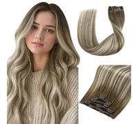 Vivien Extension dei Capelli Clip Remy Marrone Balayage Extension a Clip Capelli Umani Marrone Chiaro Ombre Biondo Platino per le Donne 45 cm 80g 5PCS #8/60/8