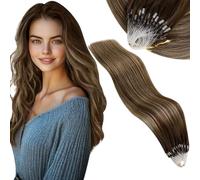 Vivien Extension Microring Capelli Veri Marrone Ombre Biondo Caramello Pre Bonded Extension Capelli Umani Micro Ring Marrone Balayage Liscio 35cm 50g 50s #4/27/4